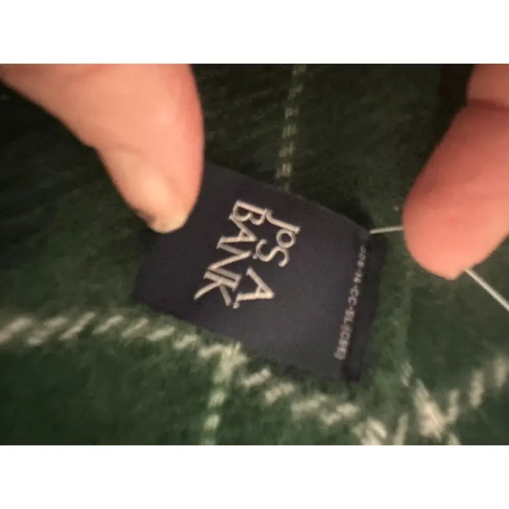 Jos A Bank Plaid Scarf Blue Green Reversible 100% Soft Acrylic Fringe Preppy